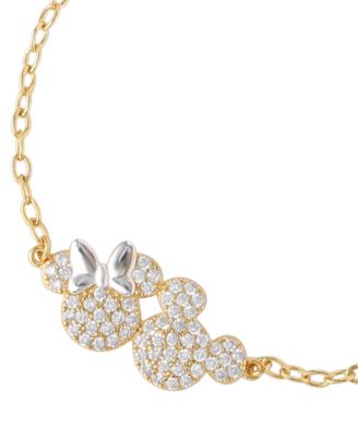 Cubic Zirconia Minnie & Mickey Bracelet in 18k Yellow Gold Over Sterling Silver