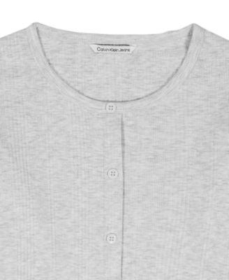 Girls' 7-16 Variegated Rib Button Front Top