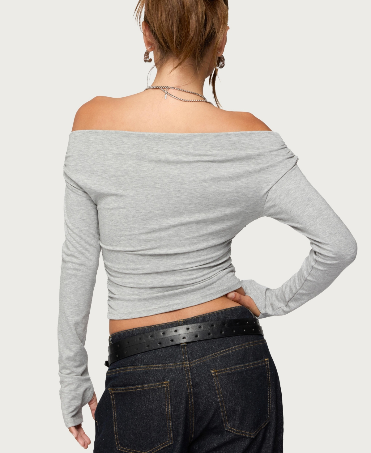 Edikted Women's Milane Ruched Off Shoulder Ribbed Top