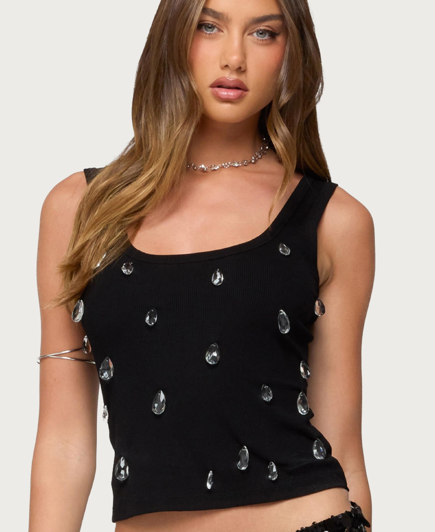 Women's Zelena Faux Crystal Ribbed Tank Top