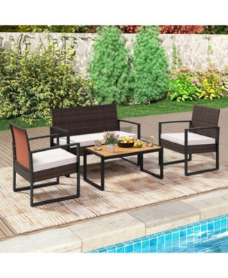 4 Piece Patio Furniture Set Outdoor Rattan Conversation Set