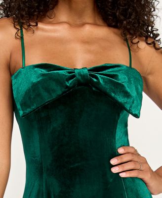 Juniors' Velvet Bow Sleeveless Fit & Flare Dress