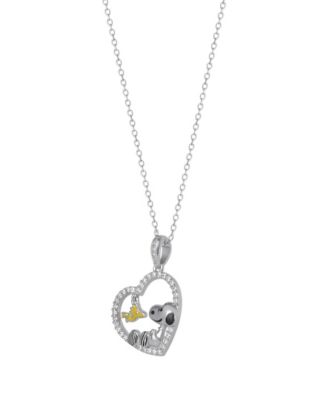 Cubic Zirconia Peanuts Heart Pendant Necklace in Sterling Silver
