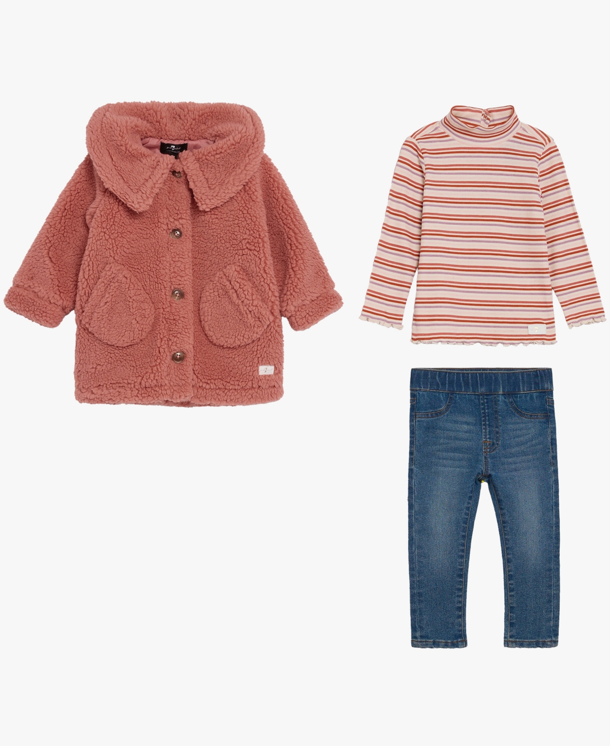 7 For All Mankind Baby Girls Long-sleeve Jacket, Top And Jeans, 3-piece Set