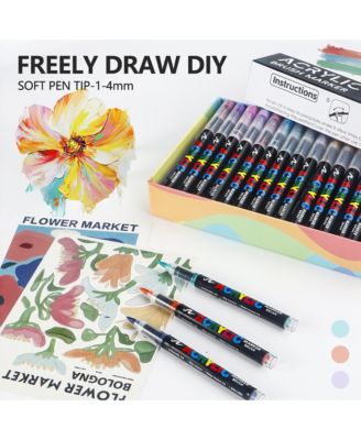 24 Colors Soft Brush Tip Markers, Art Supplies Kit for Kids And Adults, for Ceramic, Stone, Rock, Canvas, Fabric and Wood