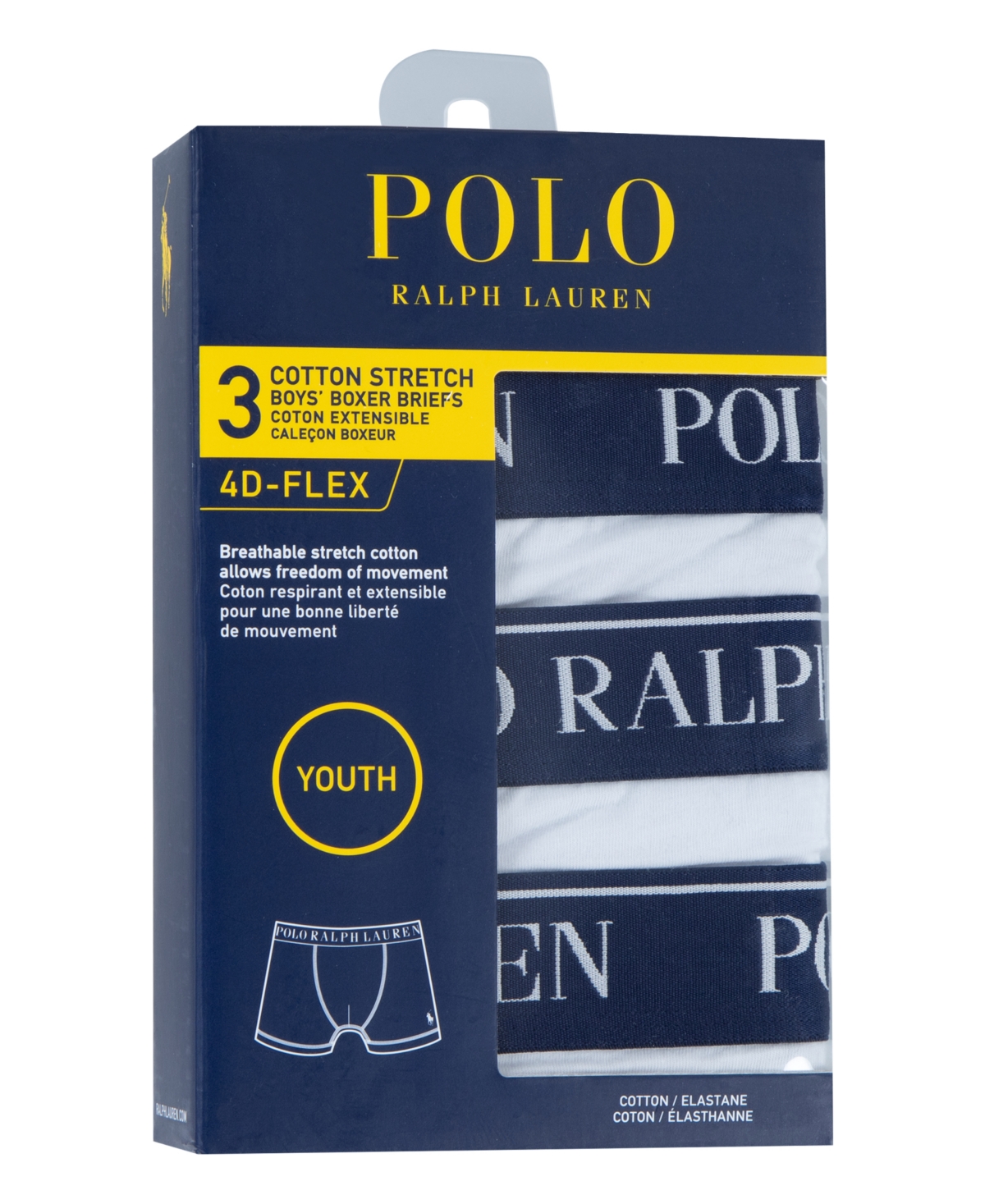 Polo Ralph Lauren Big Boys Cotton Stretch Boxer Briefs 3-Pack