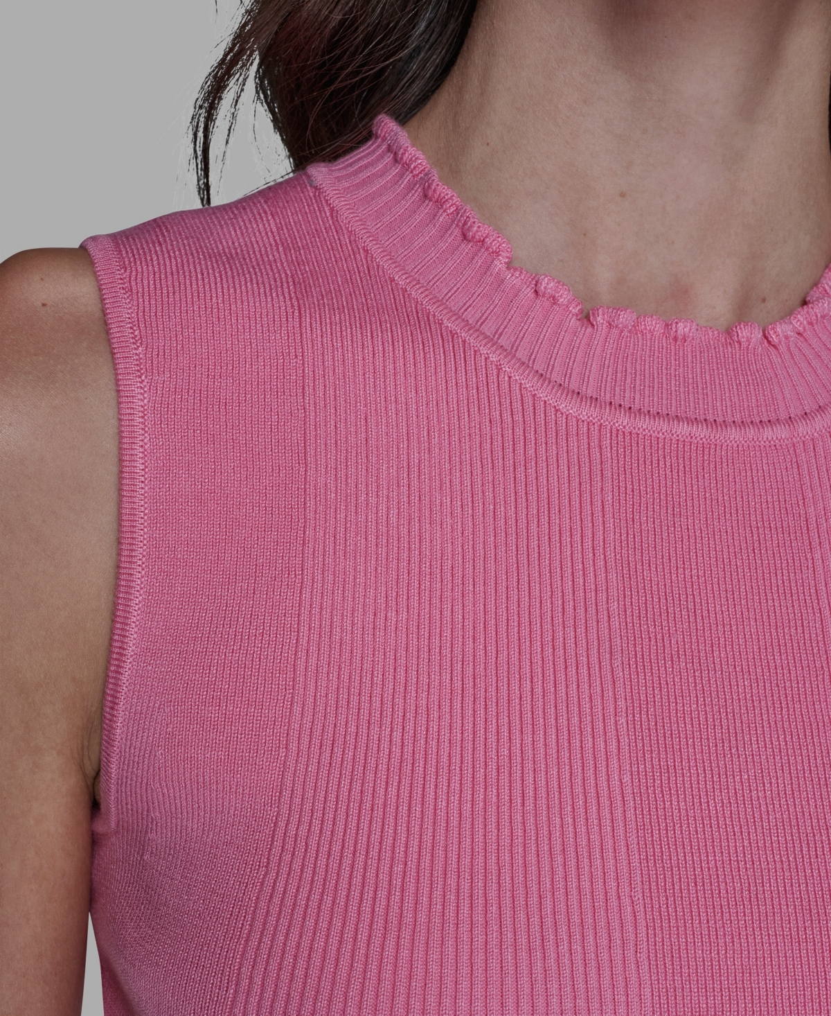Karl Lagerfeld Women's Ruffled Rib-knit Sleeveless Top In Pink