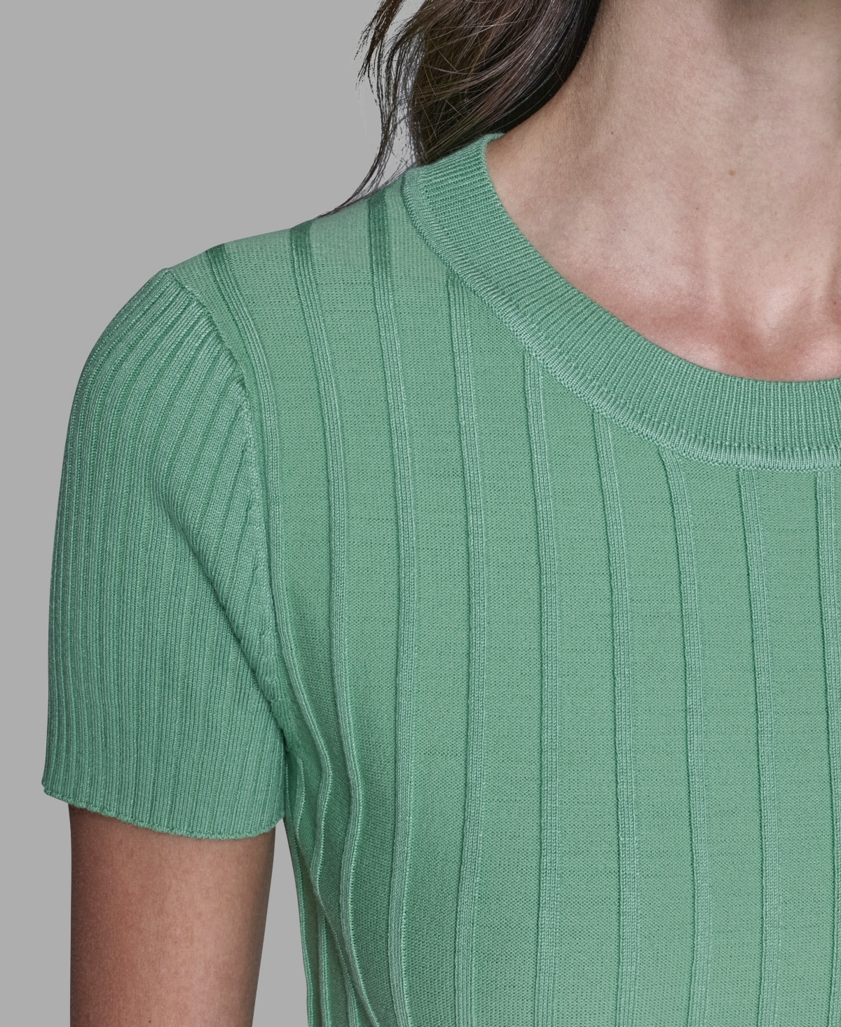 Karl Lagerfeld Women's Ribbed Short-sleeve Sweater In Green