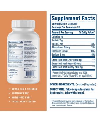 Grass Fed Beef Organ Complex - Liver, Heart, Kidney Supplement for Energy & Immune Support - New Zealand Sourced, 30 Servings