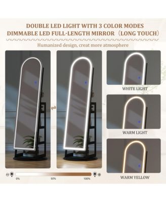 LED Jewelry Cabinet with Arched Mirror and Lockable Design