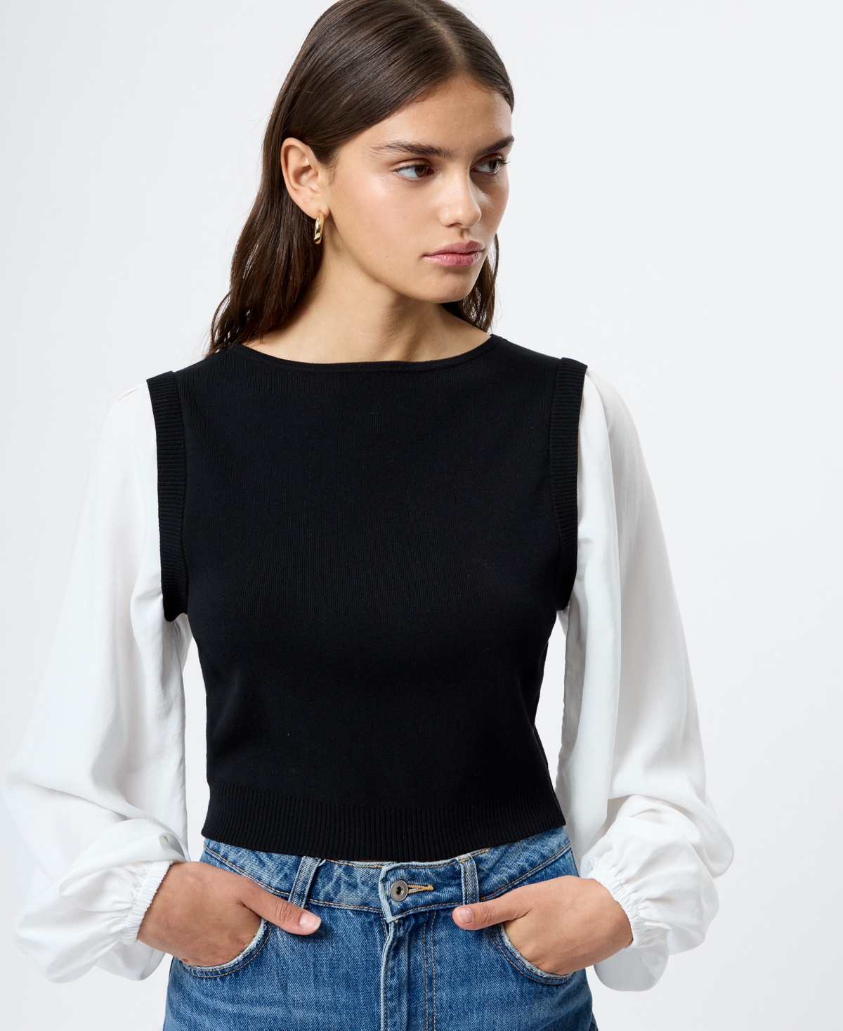 French Connection Women's Shirting Combo Long-Sleeve Top