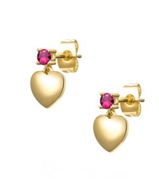 Kids 14K Gold Plated Cubic Zirconia Heart Dangle Earrings