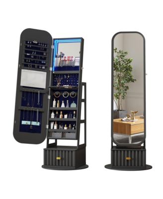 Standing Jewelry Cabinet with Full-Length Mirror & Storage