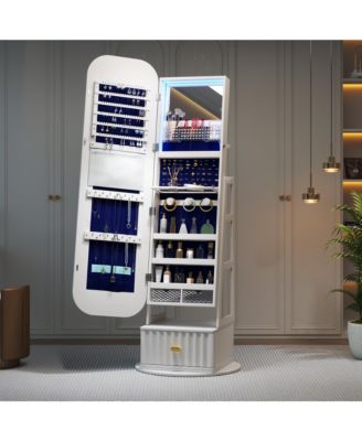 Standing Jewelry Cabinet with Full-Length Mirror & Storage