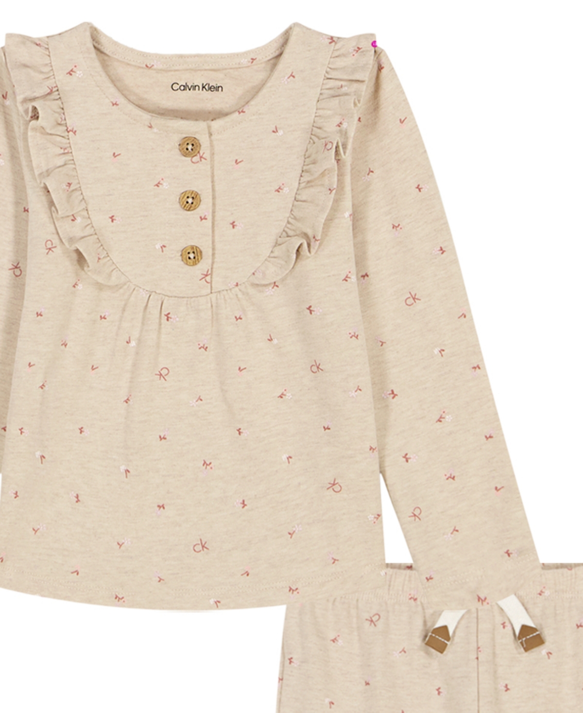 Calvin Klein Baby Girls Long-sleeve Top And Pants, 2-piece Set In Pink