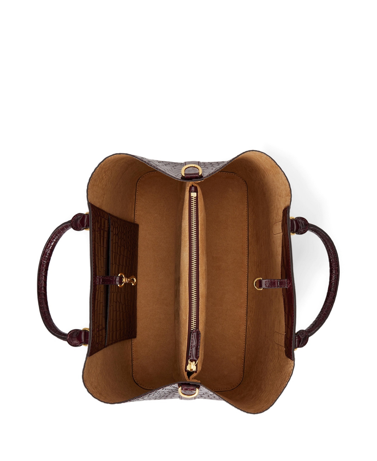 Ralph Lauren Marcy Large Embossed Leather Satchel Bag In Burgundy