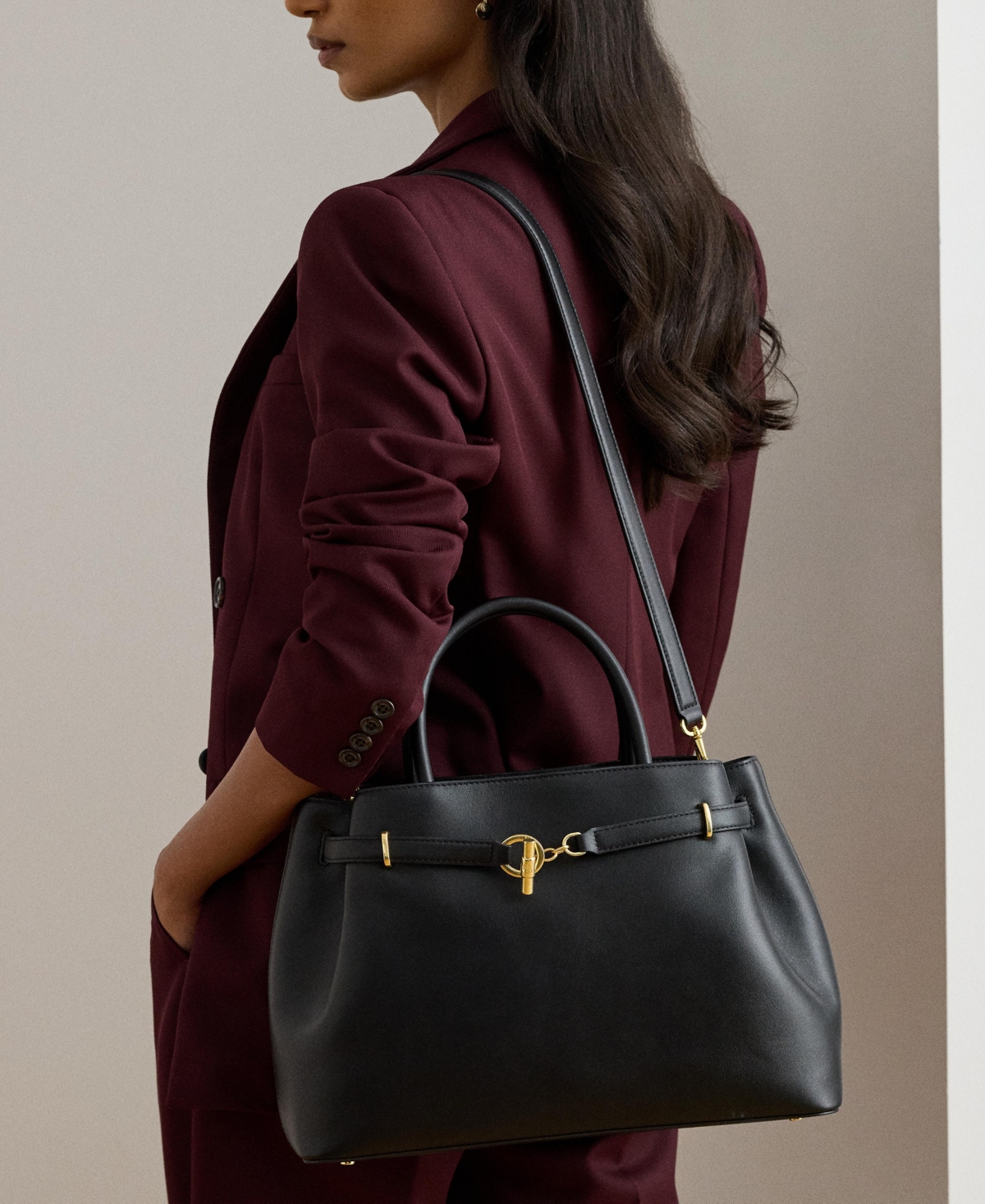 Ralph Lauren Leather Blaike Satchel Bag In Black