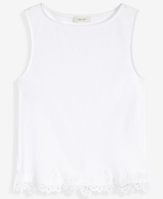Women's Knit Sleeveless Boat-Neck Lace Top, Macy's Exclusive