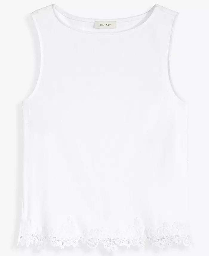 Women's Knit Sleeveless Boat-Neck Lace Top - thumbnail 6