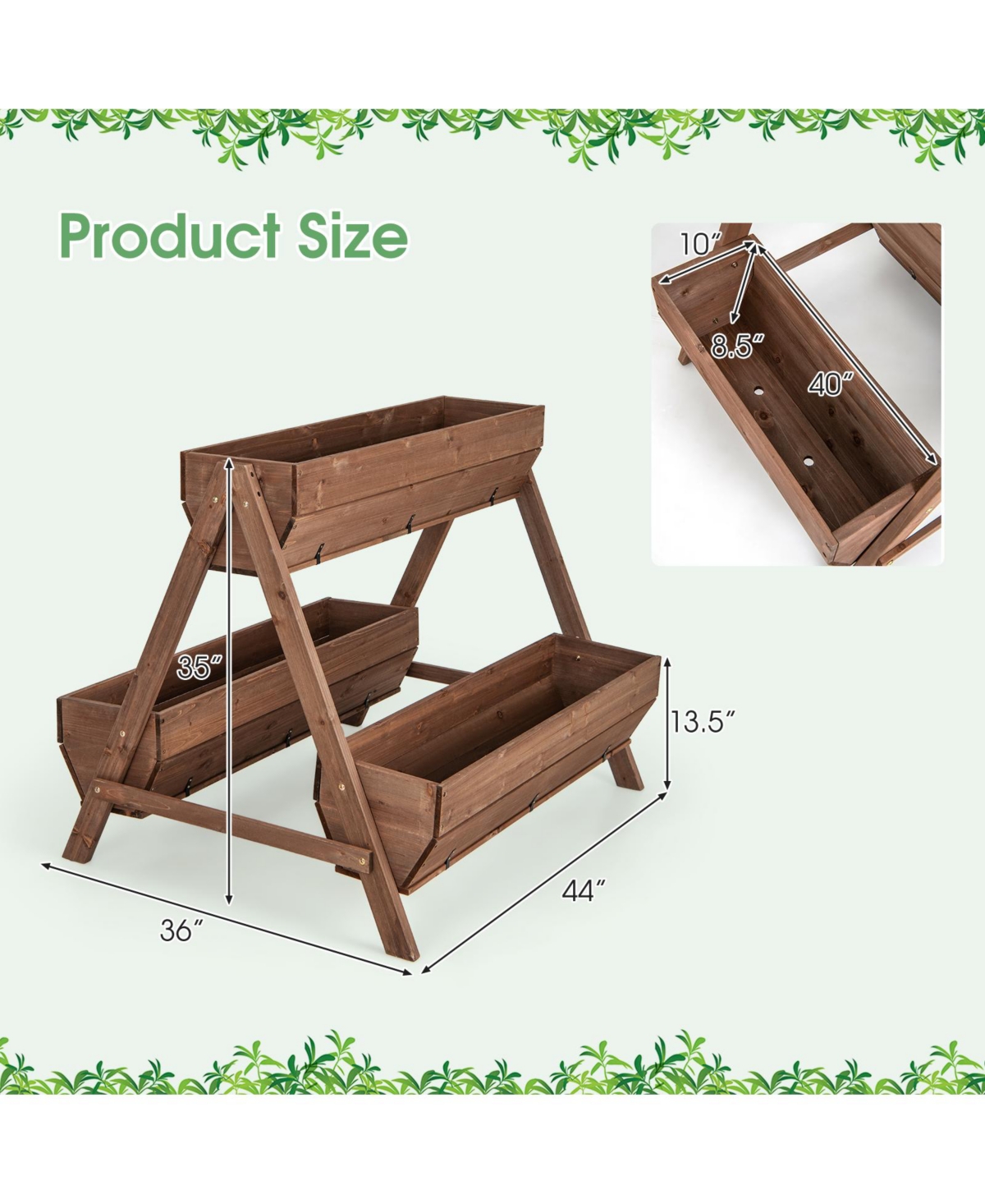 Sugift Vertical Raised Garden bed with 3 Wooden Planter Boxes