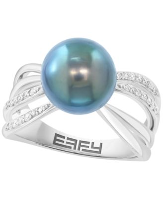 Tahitian Pearl (10-11mm) and Diamond Ring (1/6 ct. t.w.) in Sterling Silver