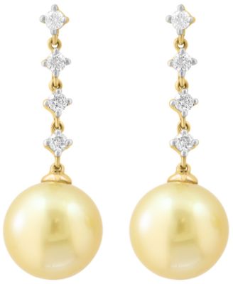 Golden South Sea Pearl (8mm) and Diamond Earrings (1/8 ct. t.w.) in 14k Yellow Gold