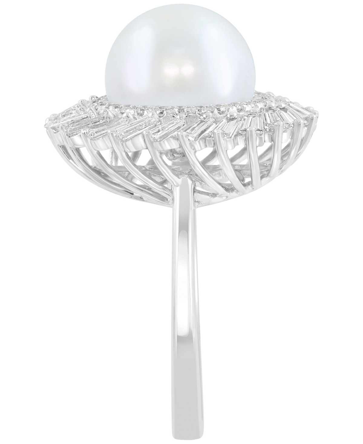 Effy Collection Freshwater Pearl (11mm) And Lab Grown Diamond Ring (1-1/3 Ct. T.w.) In 14k White Gold In Silver