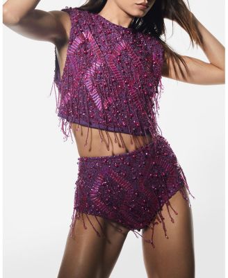 Women's Embellished Tassel Beaded Crop Top