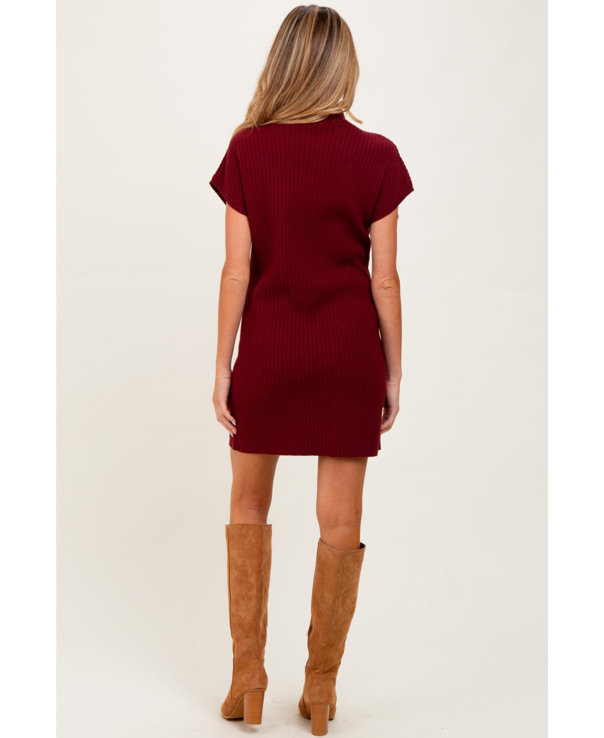 Pinkblush Maternity Burgundy Ribbed Knit Short Sleeve Sweater Dress