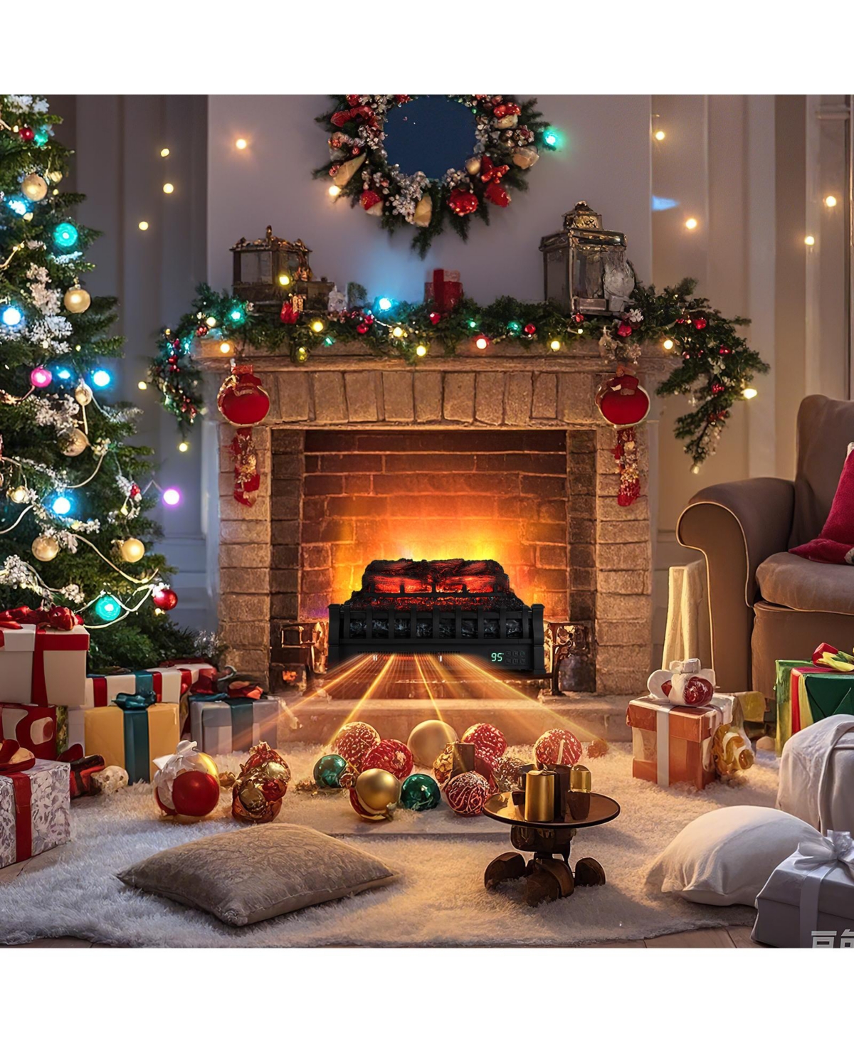 Sugift 23 Inch Infrared Quartz Electric Fireplace Pinewood Log Heater with Adjustable Flame