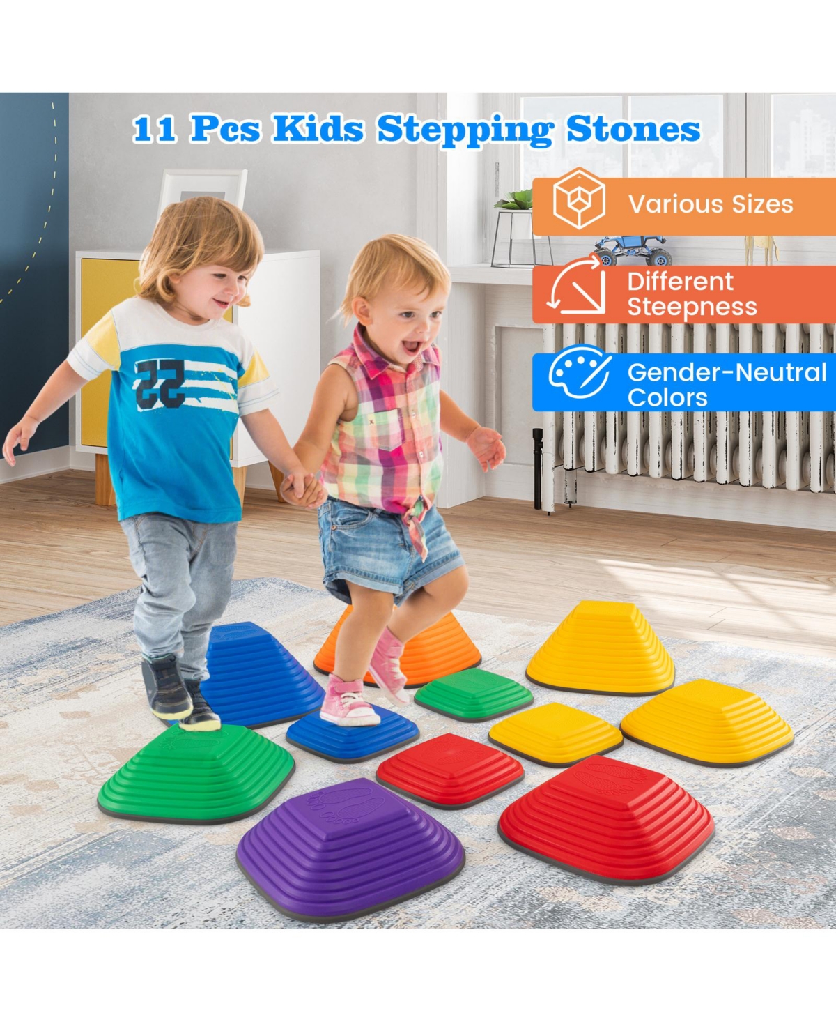 Sugift / 11 Pcs set, non-slip design / Kids Stepping Stone Set