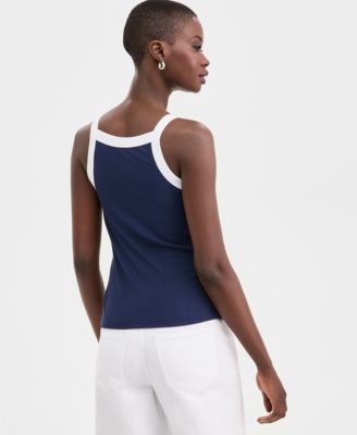 Women's Knit Solid Colored-Trim Button-Up Tank Top, Macy's Exclusive
