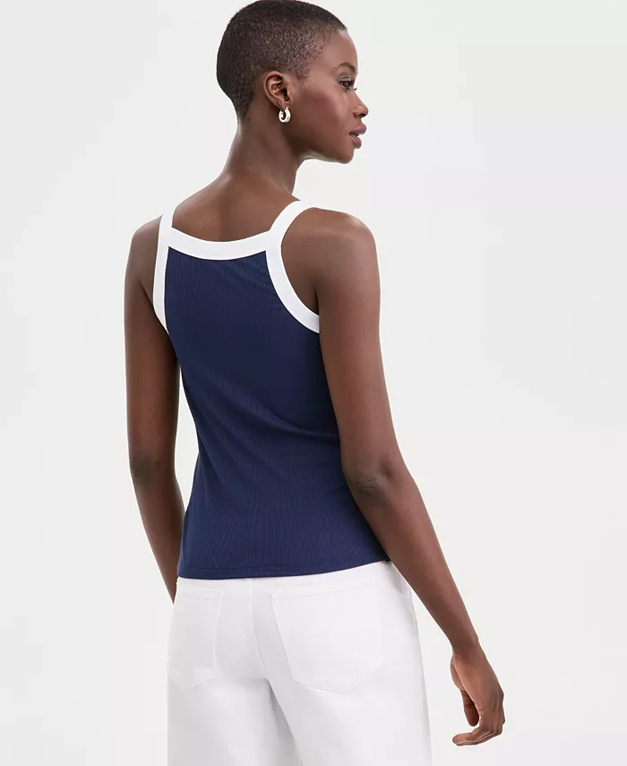 Women's Knit Solid Colored-Trim Button-Up Tank Top - thumbnail 6