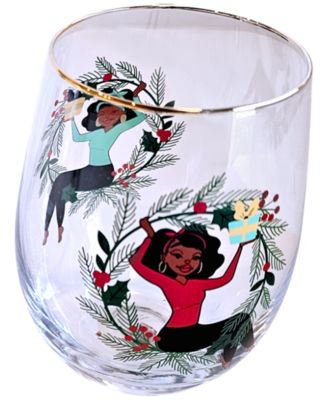 Shark Tank Holiday Holly Stemless Wine Glasses, Set of 2