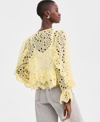 Women's Woven Long-Sleeve Cut-Work Blouse