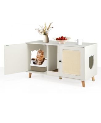 43'' Cat Litter Box Enclosure for 2 Cats w/ Double Rooms 2 Sisal Scratching Mats