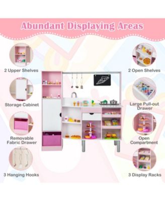 2-in-1 Double-sided Kids Kitchen and Market with Realistic Light and Sound