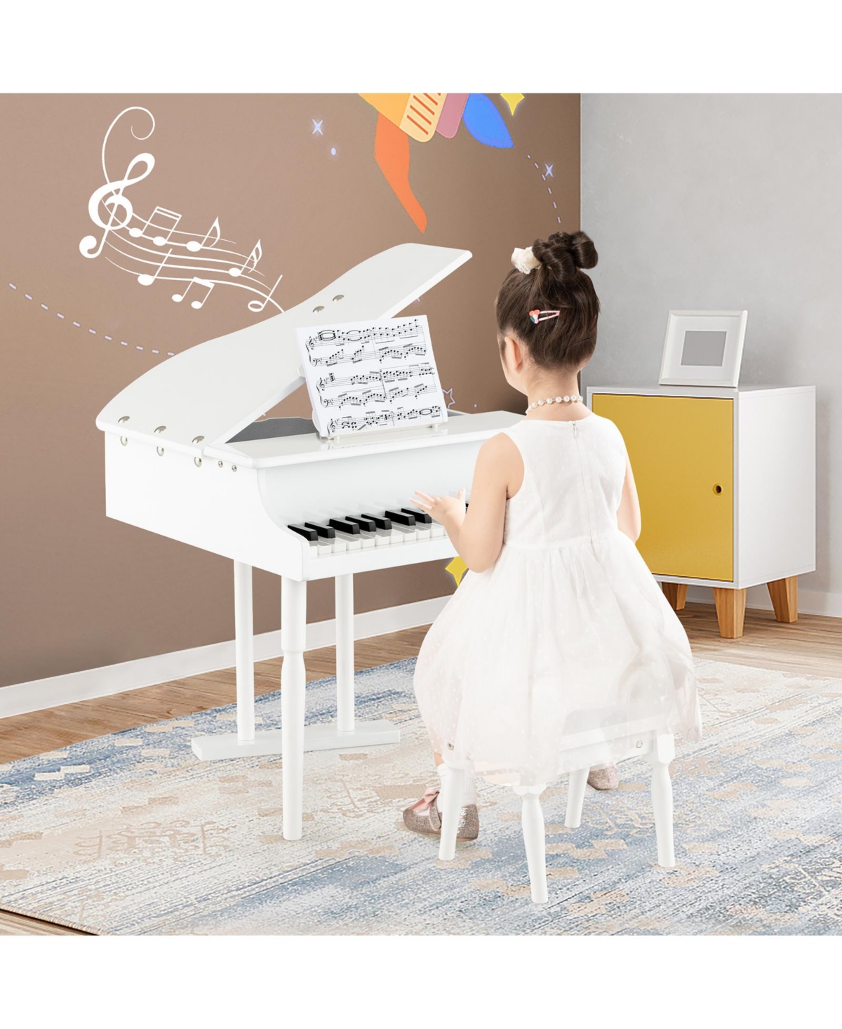 Sugift 30-Key Kids Piano Keyboard Toy With Bench Piano Lid And Music Rack.