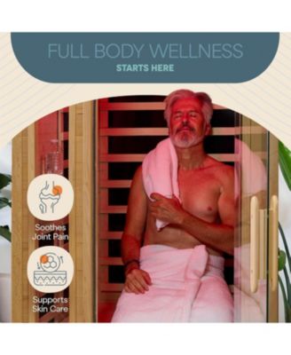 Rejuvacure Low-EMF 1-Person Infrared Sauna – Indoor Wooden Sauna with Tempered Glass Door, Carbon Fiber Heaters, Chromotherapy & Bluetooth