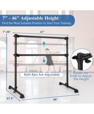 4 Feet Double Ballet Barre Bar With Adjustable Height-Black.