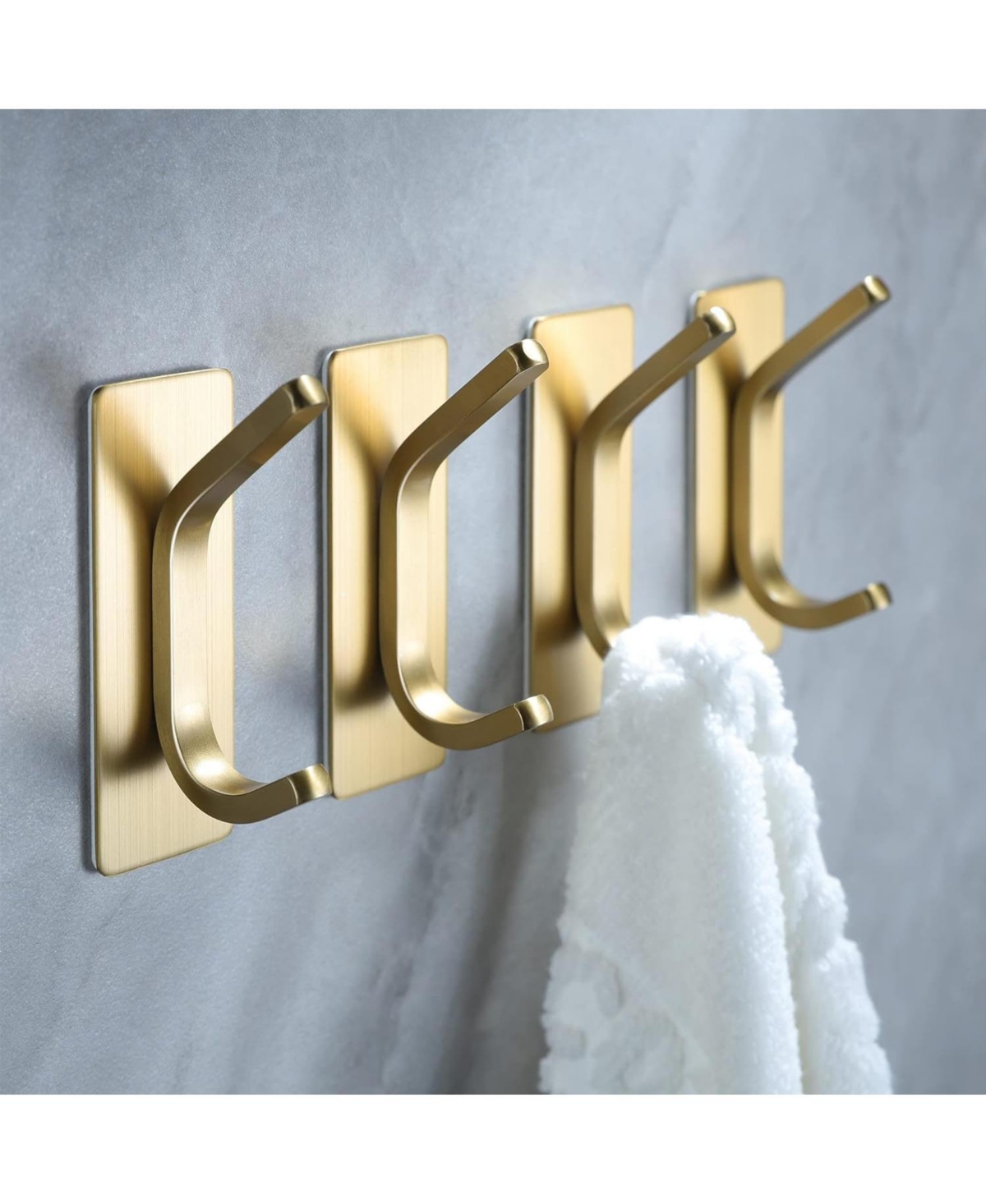 Towel Hooks/Adhesive Hooks - Brushed Gold Wall Hooks for Hanging Coat, Hat, Towel Robe Hook, Bathroom and Bedroom 4-Packs, Stainless Steel
