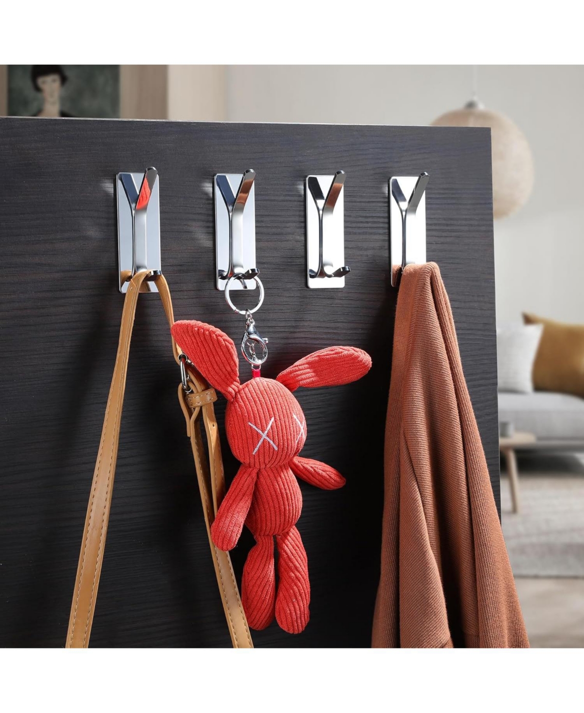 Adhesive Hooks -4 Packs Wall Hooks for Hanging Towels, Clothes, Robes Stick On Towel Hooks No Drill for Bathrooms Kitchen Stainless Steel