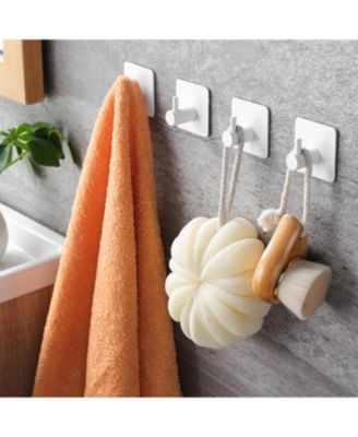 Adhesive Hooks - Towel Hook Heavy Duty Wall Hooks Stick on for Hanging Robe/Coat in Bathroom, Bedroom, SUS-304 Stainless Steel White 4 Packs