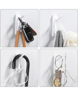 Adhesive Hooks for Hanging, Damage Free Hanging Wall Hook Removable in Living Spaces, 8 Plastic White Hooks and 8 Adhesive Strips