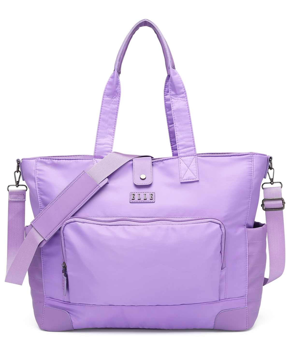 Elle Voyage 14.5" Twill And Faux Leather Weekender Tote Bag In Purple