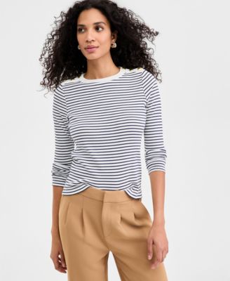 Women's Knit Long-Sleeve Button-Shoulder Top