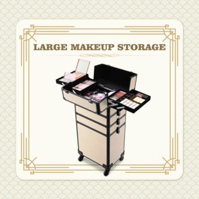 Rolling Makeup Train Case on Wheels 4in1 Cosmetology Art Deco Pastel