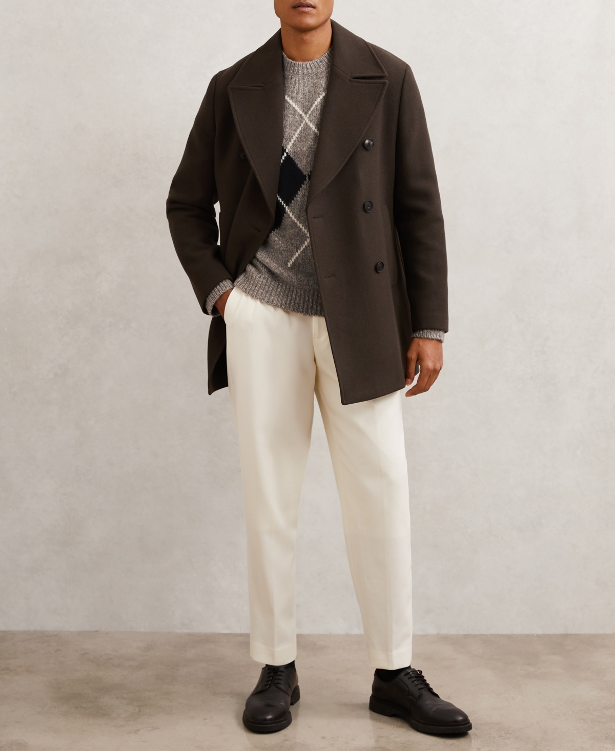 Reiss Men's Wool-Blend Crew-Neck Argyle Sweater