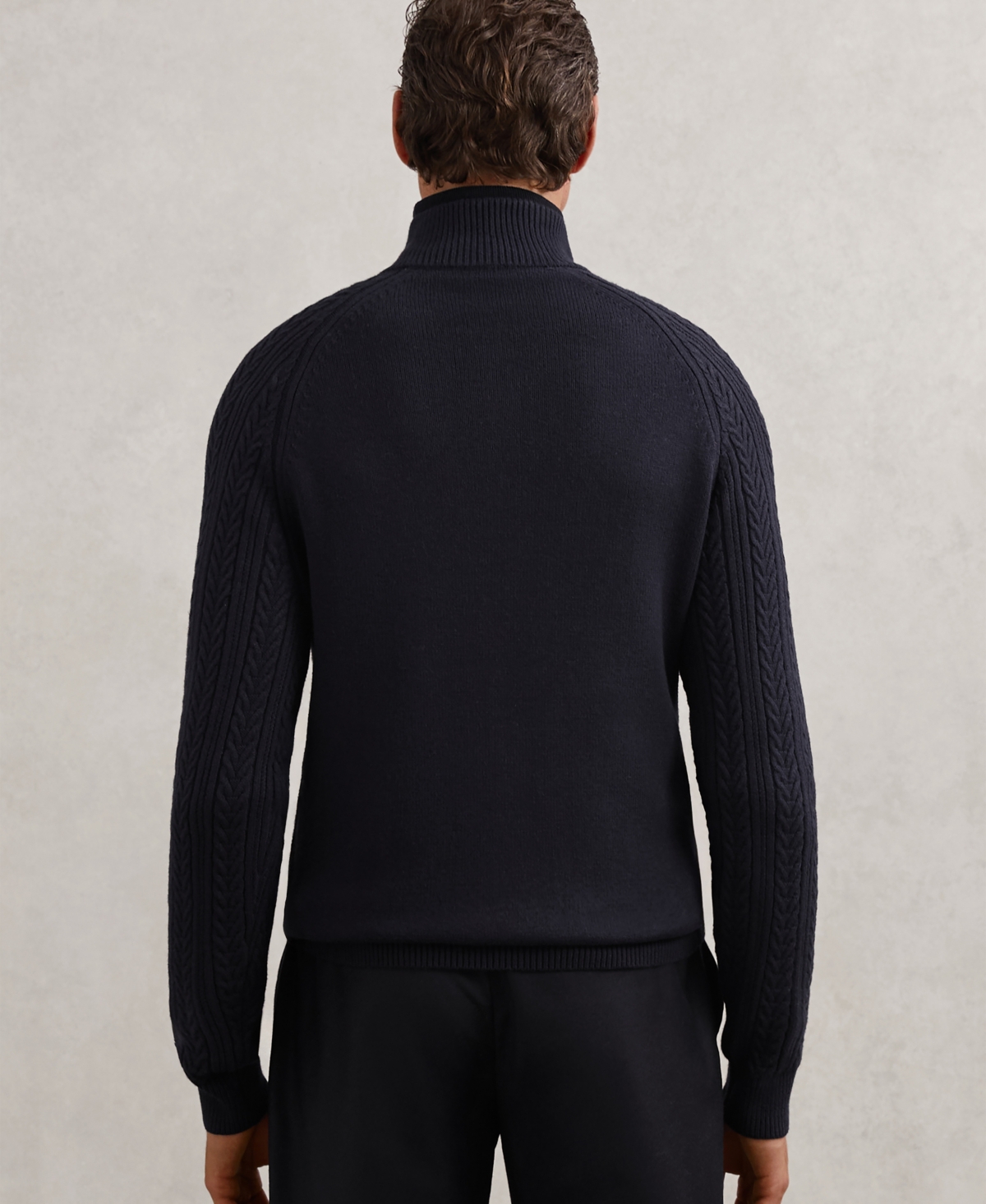 Reiss Men's Cable-Knit Half-Zip Wool with Sweater