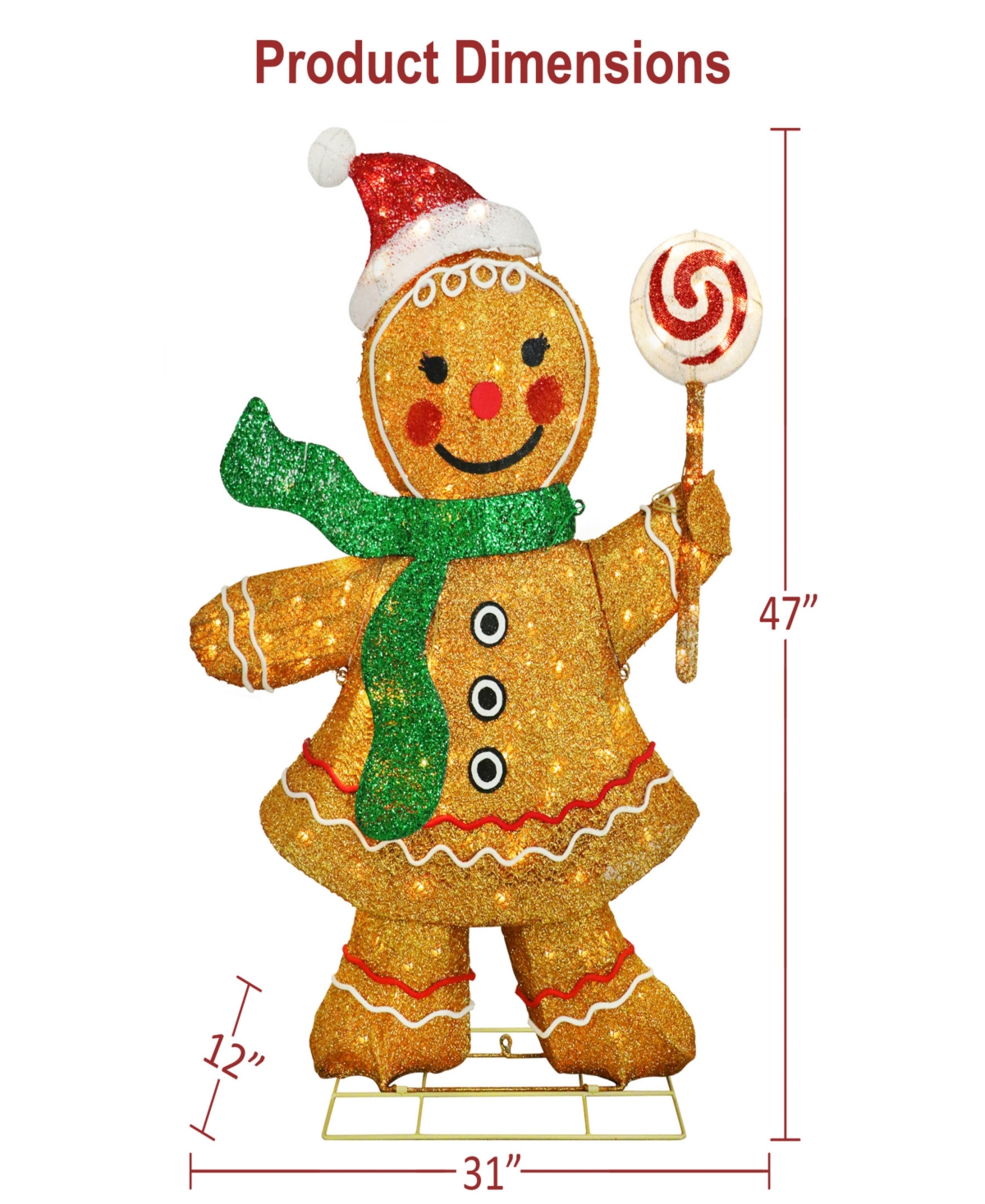 Puleo International 47" Pre-Lit Outdoor Gingerbread Woman Christmas Holiday Decor
